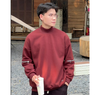 Áo Nỉ Sweater Xám Nam GUSSET OAN007 Cổ Cao Phối Khóa Vải Nỉ 320gsm Mềm Mịn Thu Đông 2024