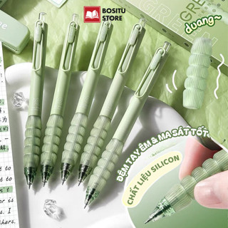 Combo 5 Chiếc Bút Mực Gel Ngòi ST 0.5mm - Bút Bi Bấm Đệm Tay Silicon, Mực Khô Nhanh, Vỏ Màu Đẹp, Viết Trơn Tru