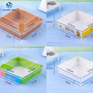 [KV] Hộp giấy vuông đựng bánh su kem, bông lan trứng muối - Lốc 50 hộp kèm nắp
