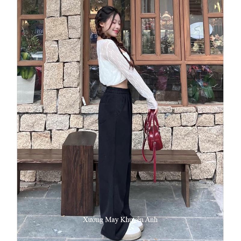 Quần nỉ mùa đông HÀNG ĐẸP nữ 2 da ống rộng suông có túi trước sau xếp li - Quần ống rộng 1 khuy cạp cao lưng chun | BigBuy360 - bigbuy360.vn
