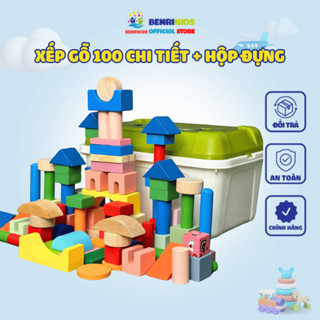 [ Có Hộp Đựng] Bộ Đồ Chơi Xếp Hình Khối Gỗ 100 Chi Tiết Bắt Mắt Nhiều Màu Sắc Và Hình Khối Khác Nhau Benrikids