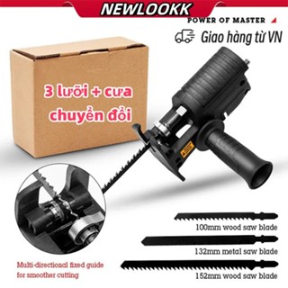 Bộ Chuyển Đổi Máy Khoan Thành Máy Cưa Điện Cầm Tay Kèm 3 Lưỡi Cưa Gỗ Kim Loại Nhựa