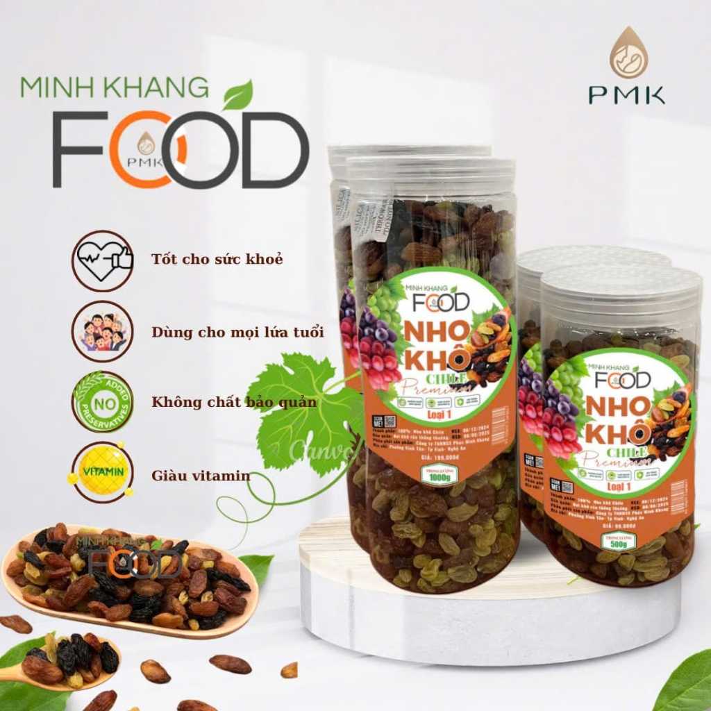 (Loại 1) Nho khô Chile Minh Khang Food 3 màu 500g/1kg sấy chua ngọt không đường, không chất bảo quản
