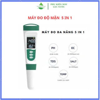 Bút kiểm tra chất lượng nước 5 IN 1, Đo độ mặn/pH/TDS/EC/nhiệt độ, tặng kèm 3 gói hiệu chuẩn PH