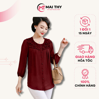 Áo Trung Niên MAI THY A355, Mẫu Sơ Mi Nữ Bigsize Tặng Mẹ Cổ Bèo Đính Nhiều Nút Trang Nhã | Thời Trang Trung Niên U40