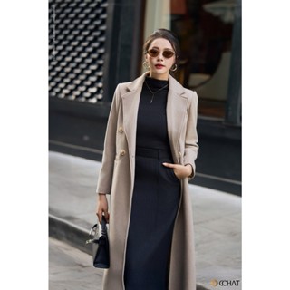 Áo Măng Tô CCHAT Dáng Suông Dài 2 Hàng Khuy Chất Liệu Dạ Cao Cấp 24MDZ2005ST