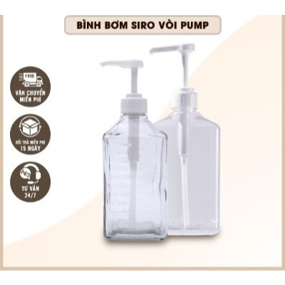 [Sỉ] Bình bơm đường, siro thủy tinh có vòi Pump 1100ml, Nhựa 1600ml