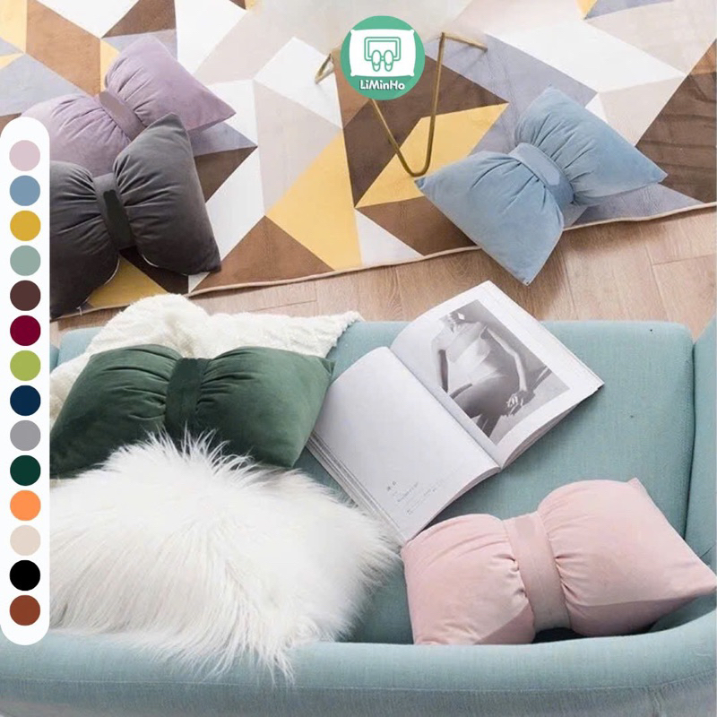 Gối tựa lưng sofa HÌNH NƠ vải nhung lụa (Vỏ kèm ruột)