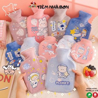 Túi sưởi chườm nóng đau bụng kinh cho nữ 1000ml, Túi chườm ấm bụng giữ nhiệt có lớp nhung mềm mại