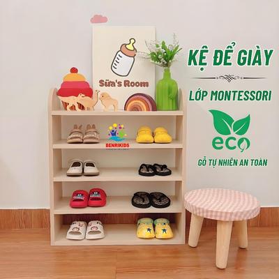 Kệ Để Giày Giá Để Dép Đa Năng Cho Bé Gỗ Thông Tự Nhiên 5 tầng Kích Thước 60cm x 70cm x 20cm