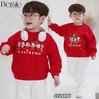 Áo dài tay màu đỏ Noel cho bé trai bé gái Bernie nỉ da cá - Áo thu đông dài tay cho bé 10-26kg - 0824A13 - 0724A46