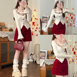 Set Đồ Nữ Đi Chơi, Đi Học, Set Áo Body Kem Cổ Sơ Mi Kèm Nơ Cách Điệu Phối Chân Váy A Chấm Bi Sang Chảnh Nữ Tính Cho Nàng