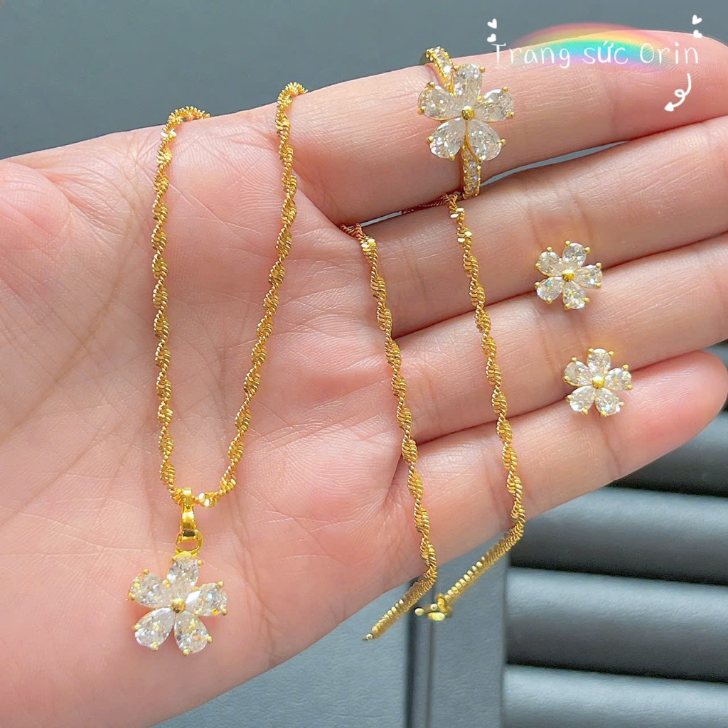 Bộ trang sức nữ, dây chuyền nhẫn mặt hoa nhí 5 cánh sang trọng ORIN EB23