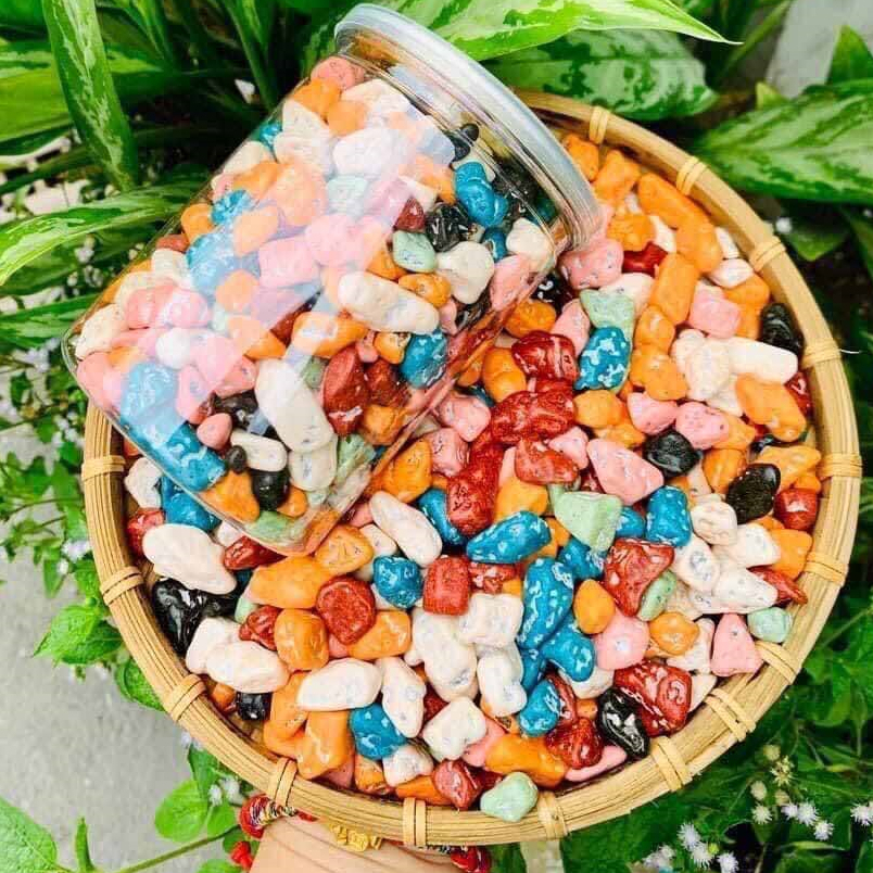 Hũ 500gr kẹo sỏi đá socola sắc màu, kẹo socola tuổi thơ