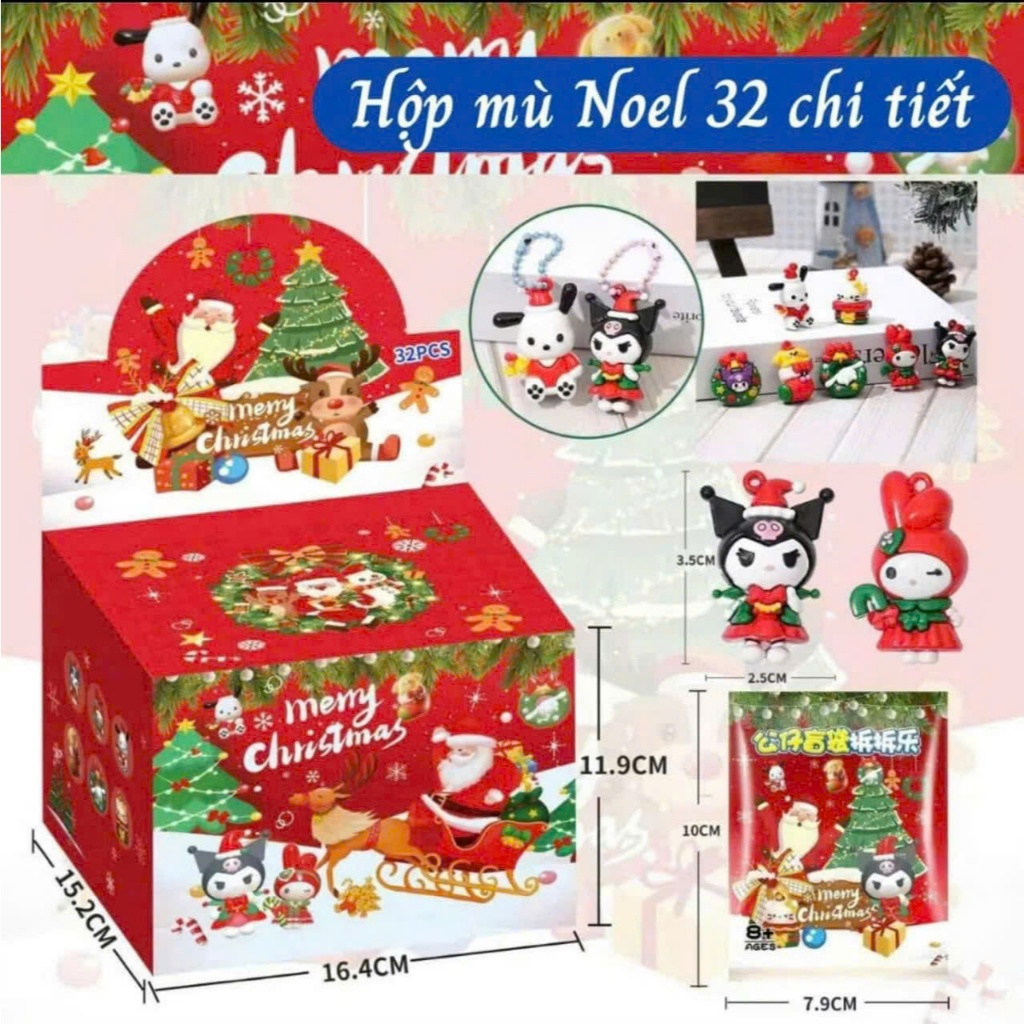 Hộp 32 túi mù Móc khóa Noel, Moi, labubu full box túi mù rùa phát sáng quà tặng cho bé
