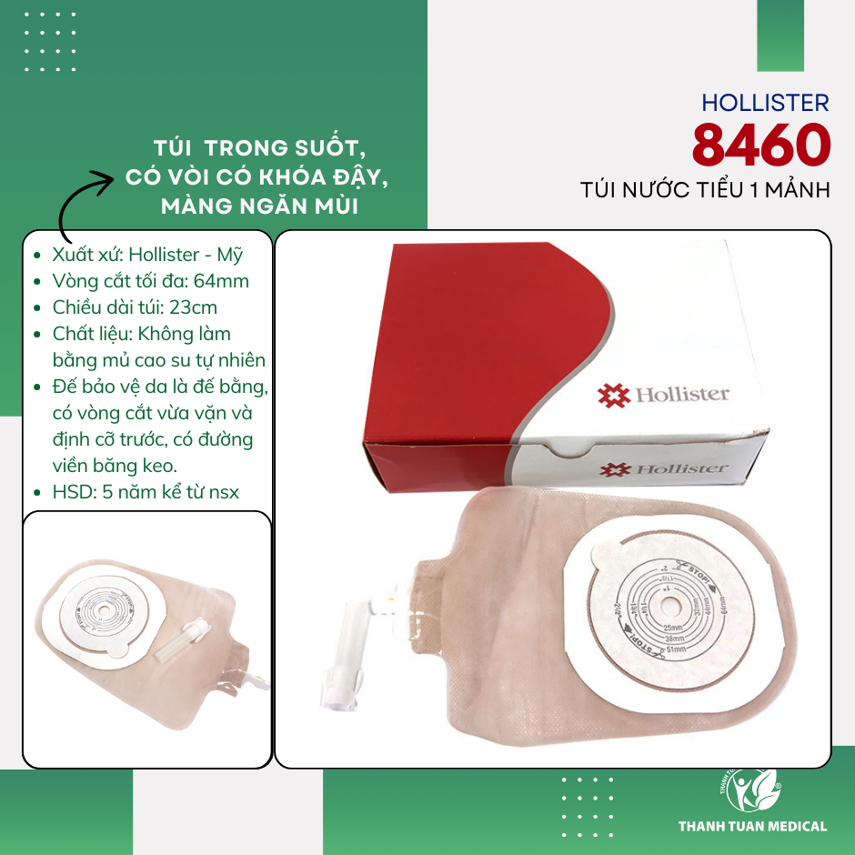 Hộp 10 túi nước tiểu 1 mảnh Hollister 8460 - Túi chứa nước tiểu niệu đạo Hollister 8460