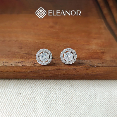 Bông tai nữ chuôi bạc 925 Eleanor Accessories nụ đính đá khuyên tai tròn phụ kiện trang sức 8612