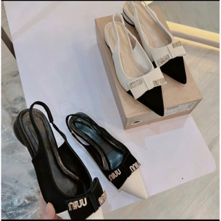  Giày cao gót shose - Sandal bít mũi khoá nơ  miu chuẩn size Mũi nhọn bản đế  bệt 2p 