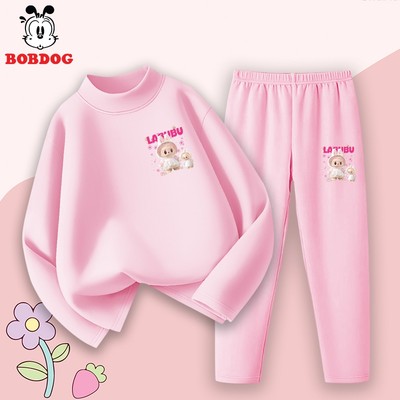 Bộ đồ giữ nhiệt bé gái BOBDOG chất liệu zip lông co giãn tốt in hình LABUBU cho bé OY-KS54