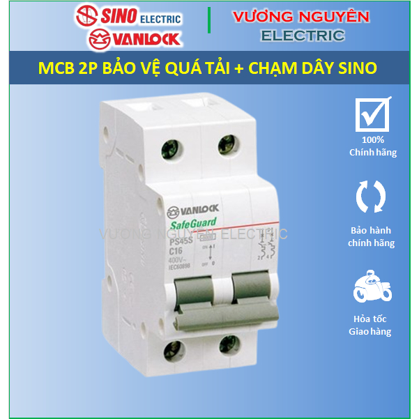 MCB 2P 1 pha CB đôi tép 2 cực SINO APTOMAT ÁT TÔ MÁT 40A SINO VANLOCK