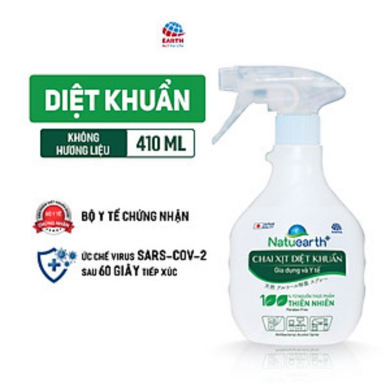 Chai Xịt Diệt Khuẩn Natuearth Rửa tay khô, ức chế CoVit 410ml