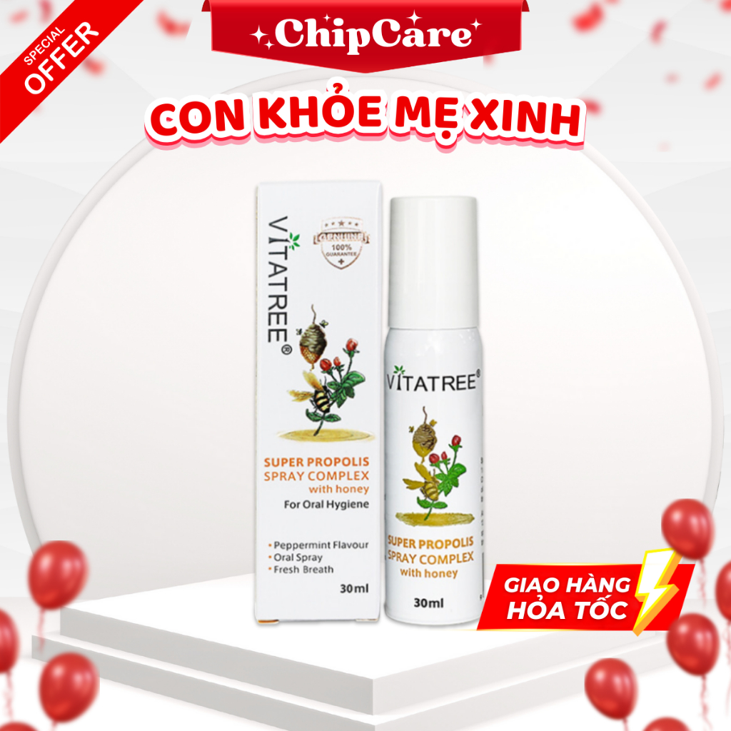 Xịt họng keo ong Vitatree Super Propolis Spray Complex with honey, giảm ho