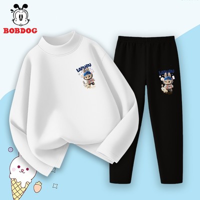 Bộ đồ giữ nhiệt bé trai BOBDOG chất liệu zip lông co giãn tốt in hình Labubu cho bé OY-KS42