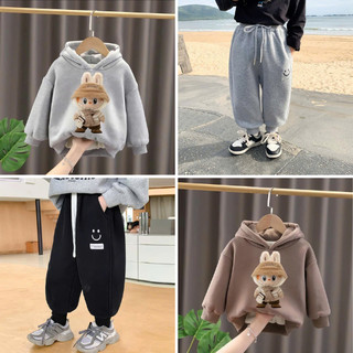  COMBO áo nỉ hoodie LABUBU và quần nỉ MẶT CƯỜI dành cho bé trai và bé gái từ 17-45 kg 