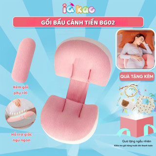Gối bầu cánh tiên cao cấp IQKAO giảm đau lưng, cải thiện giấc ngủ, nâng đỡ bảo vệ bà bầu màu xanh và hồng BG02