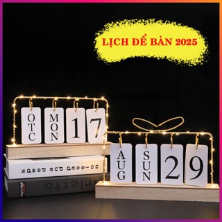 Lịch để bàn 2025 decor đế gỗ phong cách cổ điển có đèn LED trang trí phát sáng My Home DN052