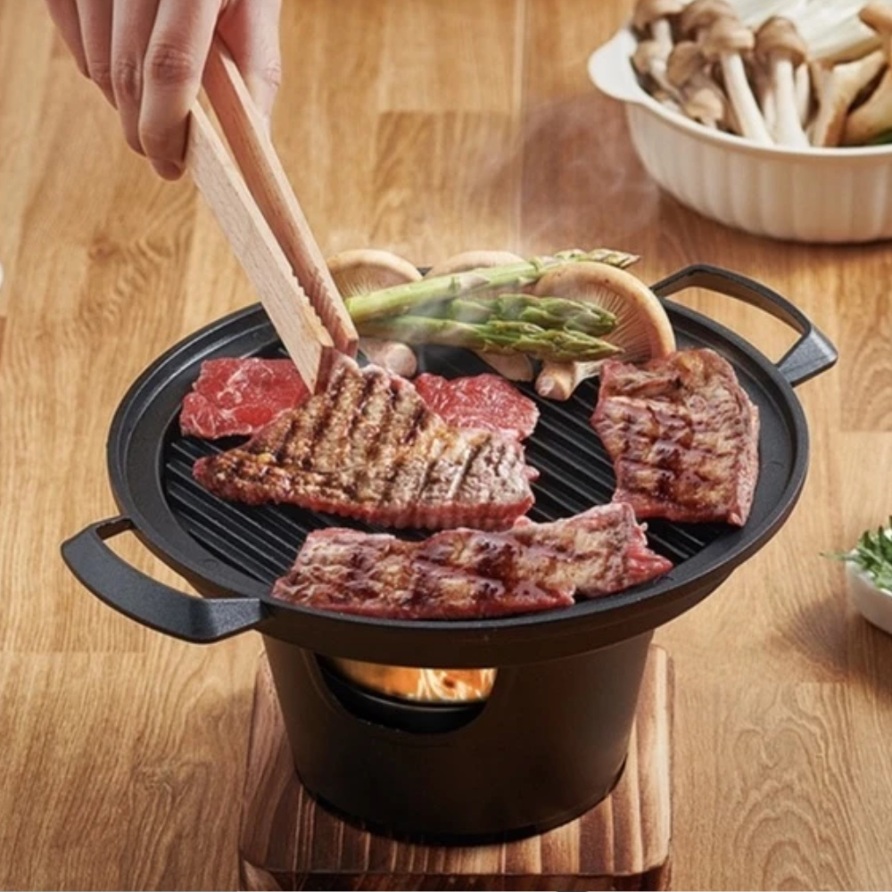 Bếp Nướng Cồn Mini Không Khói BBQ Phong Cách Nhật, Bếp Nướng Cồn Chống Dính, Bếp Nướng Di Động