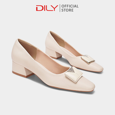 Giày cao gót nữ DILY mũi vuông phối khóa sang trọng, giày bít mũi công sở gót vuông cao 3.5cm DL0555