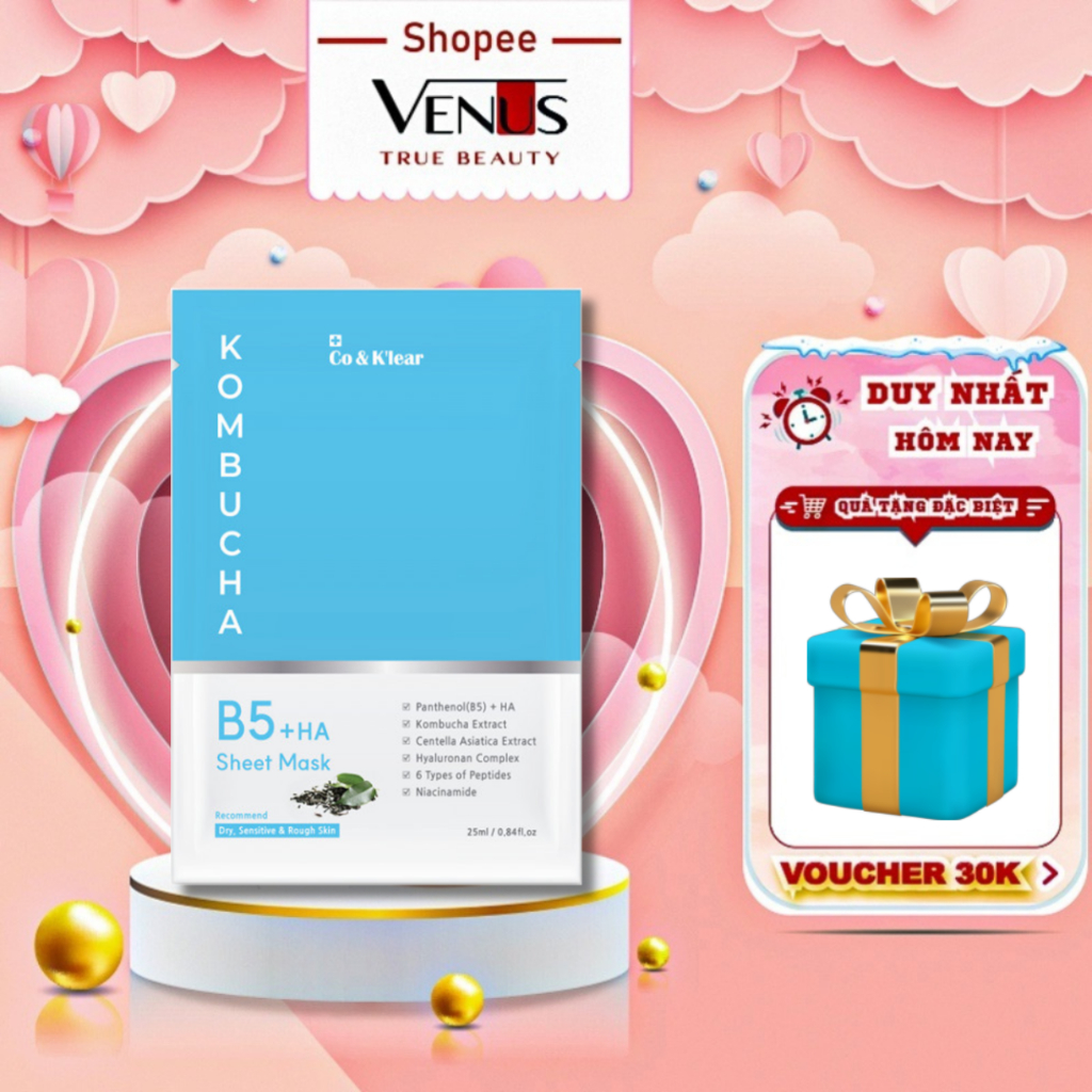 Mặt Nạ Dưỡng Sáng Da Co & K'lear Kombucha B5 + HA Sheet Mask - 01 Miếng [ VENUS TRUE BEAUTY STORE ]