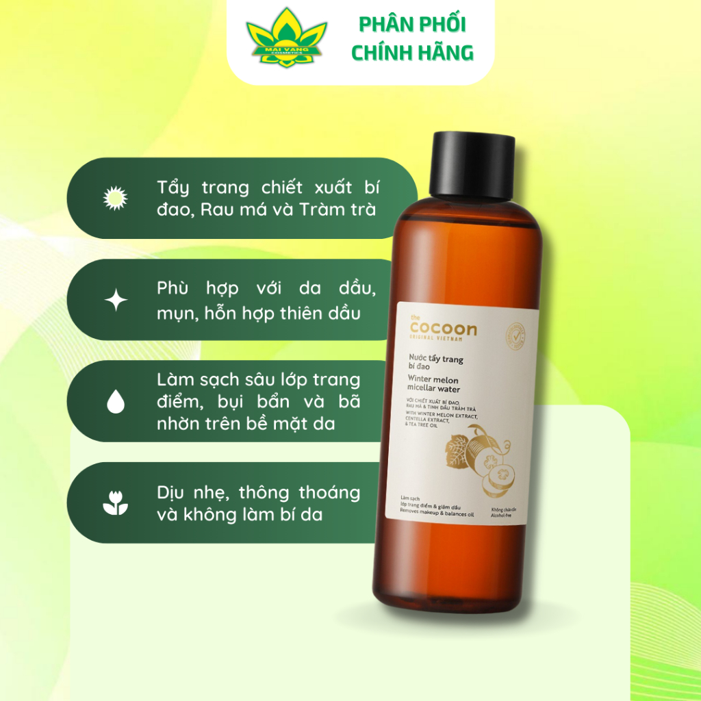 [Hàng chính hãng] Nước tẩy trang bí đao Cocoon tẩy sạch makeup & giảm dầu 500ml | BigBuy360 - bigbuy360.vn