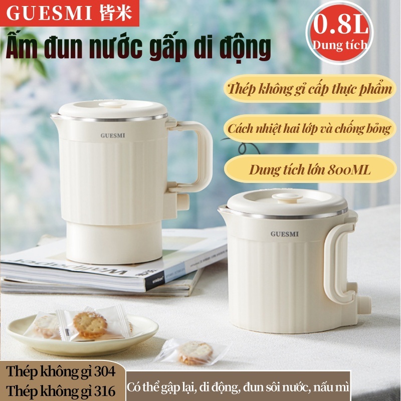 GUESMI-800ML ấm đun nước điện hai lớp chống bỏng tự động tắt nguồn 600W/316 gấp thép không gỉ ấm siê