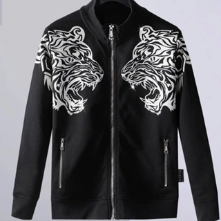 Áo khoác Nỉ Philip hổ trắng đính đá thời trang cháy phố, Áo khoác Philip đính đá hổ chất