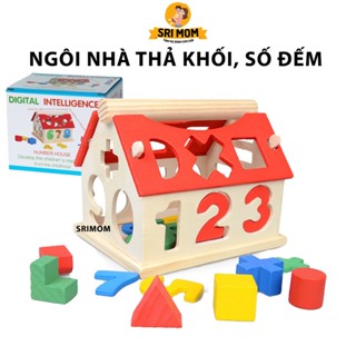 Nhà thả hình khối, chữ số Montessori giúp bé tư duy phân biệt hình dạng màu sắc, rèn luyện độ linh hoạt tay cho bé