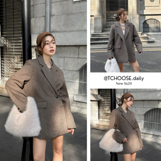 Áo khoác vest blazer chất dạ kẻ tăm, áo khoác nữ mùa đông TCHOOSE