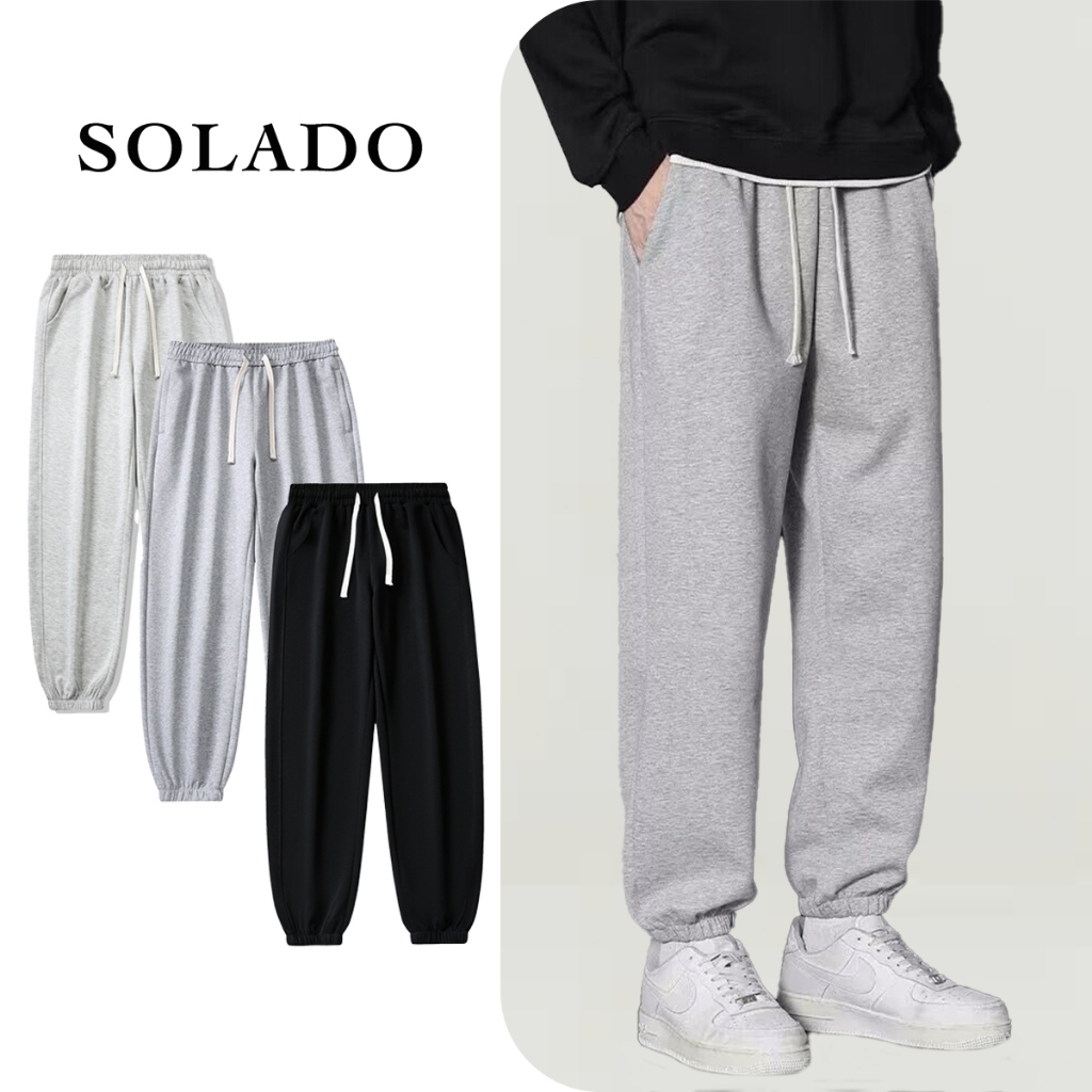 Quần Nỉ Tăm SOLADO Jogger Nam Nữ Unisex Basic Ống Rộng Vải Co Giãn Cạp Chun Bo Gấu JOGGER01