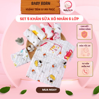 Sét 5 Khăn sữa xô nhăn 6 lớp dầy đẹp cho bé ( túi zip)
