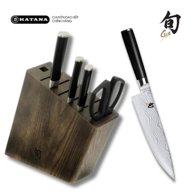 Bộ dao 5 món bếp Nhật cao cấp KAI Shun Classic - Bộ 3 dao thái thịt, đa năng kèm kéo và hộp cắm gỗ DMB0101