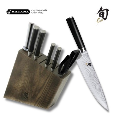 Bộ dao 7 món bếp Nhật cao cấp KAI Shun Classic - Bộ 4 dao thái thịt, đa năng kèm kéo, thanh liếc dao và hộp cắm gỗ DMB01