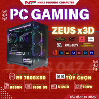  Bộ máy tính PC AMD ZEUS Ryzen 5 7600x3D + RTX 4060 Ti + Ram 16GB + SSD 512GB chiến mọi game - Bảo hành 36 Tháng 