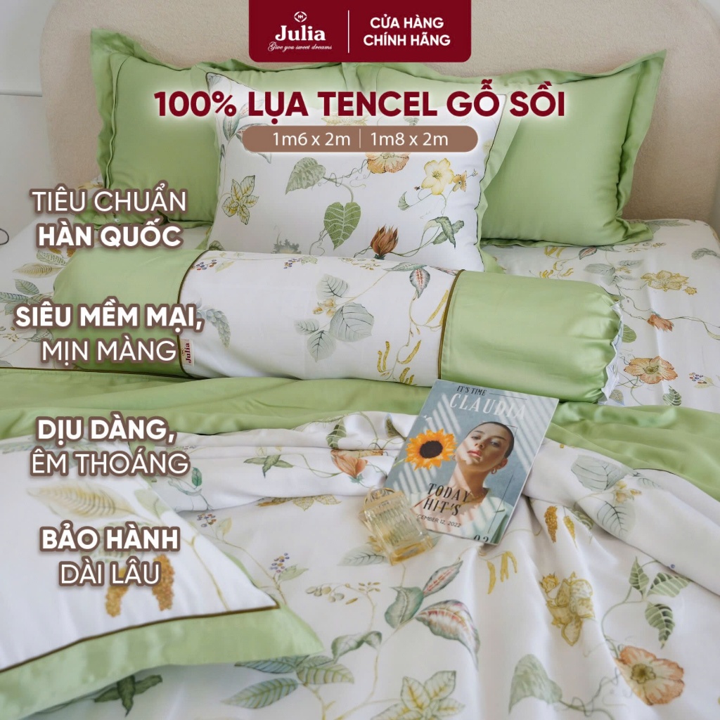Bộ chăn ga gối ra giường lụa tencel 100s cao cấp Hàn Quốc Julia 905