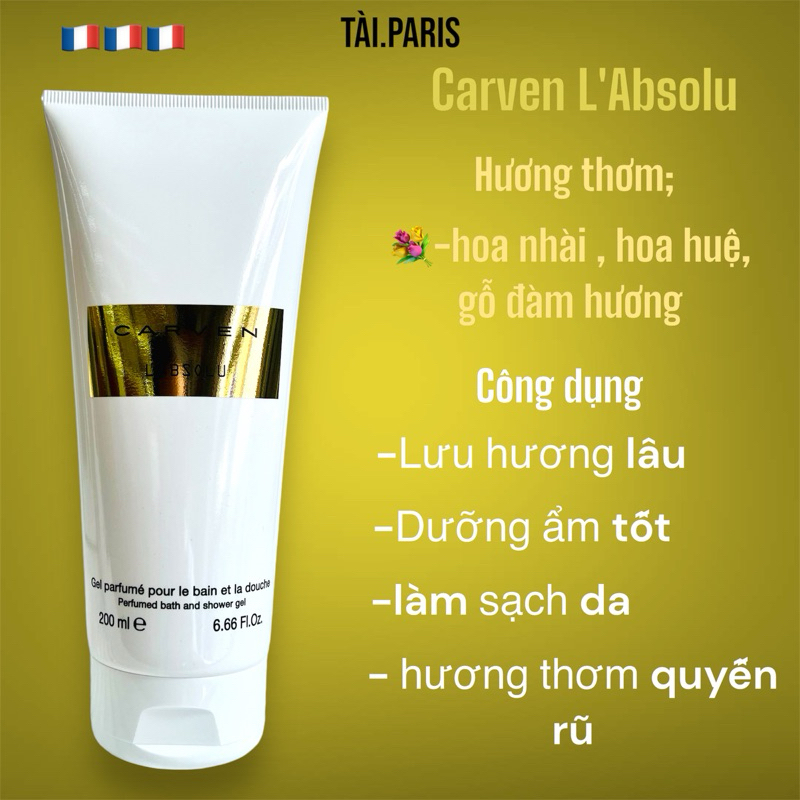 (siêu thơm) Sữa tắm hương nước hoa Gel douche parfume Carven LAbsolu 200ml - nội địa pháp