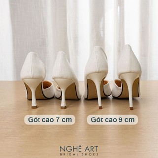 Giày cưới Nghé Art basic hở eo da ánh kim 442