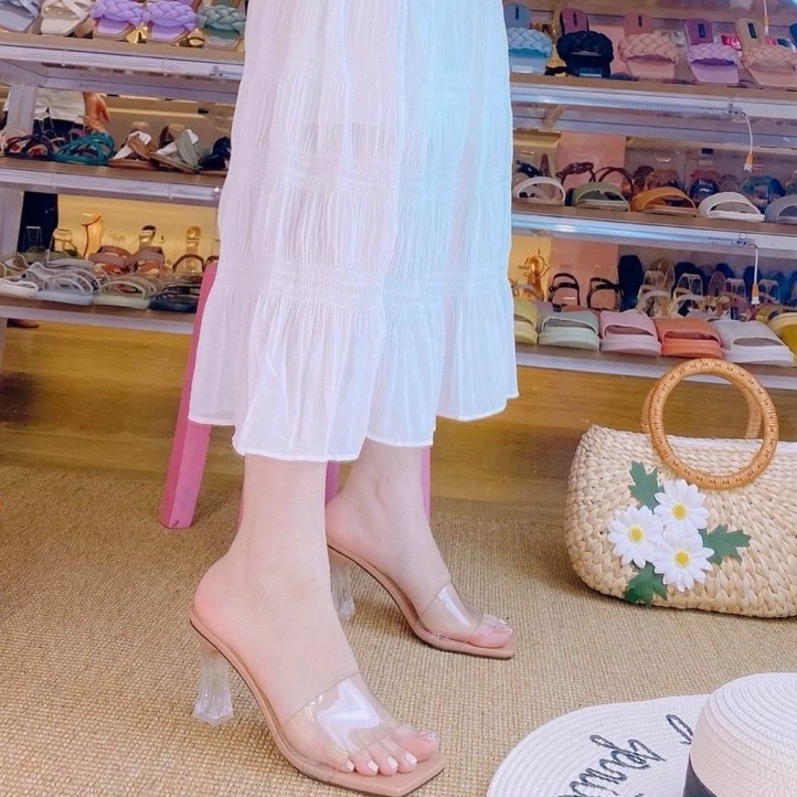 Dép cao gót nữ Minh Thư thời trang mũi vuông điệu đà xinh xắn ,Guốc cao gót quai trong gót 7 phân đi tiệc mã L99