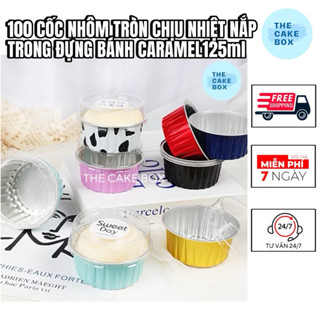 100 CỐC NHÔM TRÒN NẮP TRONG DÙNG ĐỂ NƯỚNG BÁNH CARAMEL 125ml - LY TRÒN ĐỰNG BÁNH FLAN, BÁNH NGỌT TEABREAK - The Cake Box
