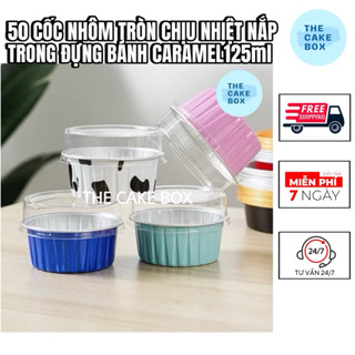 50 CỐC NHÔM TRÒN NẮP TRONG DÙNG ĐỂ NƯỚNG BÁNH CARAMEL 125ml - LY TRÒN ĐỰNG BÁNH FLAN, BÁNH NGỌT TEABREAK - The Cake Box