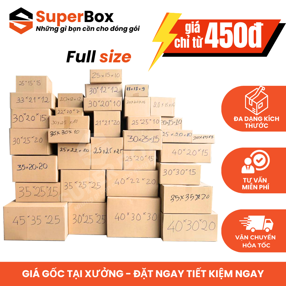 [COMBO 10] Hộp carton đóng hàng FULL SIZE, hộp giấy carton đóng gói đầy đủ kích thước giá rẻ